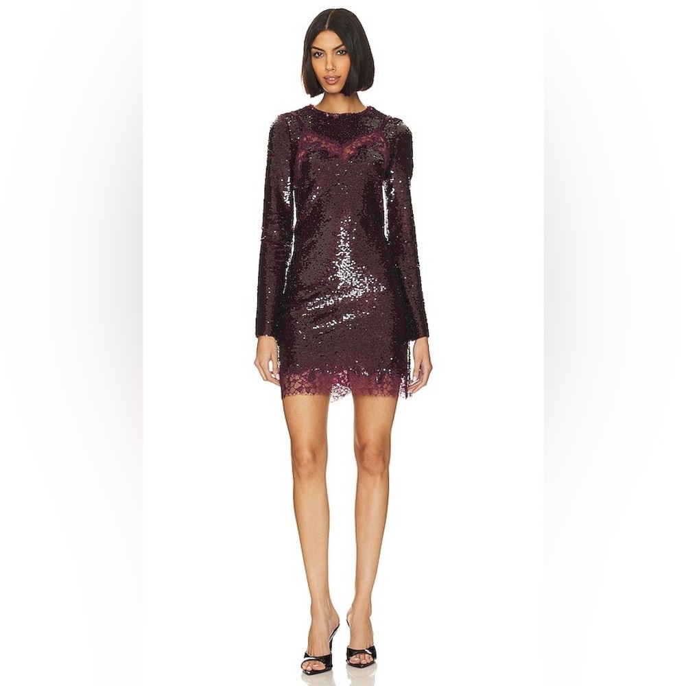 Simkhai purple sequin lace long sleeve Mako Mangosteen mini dress size 4